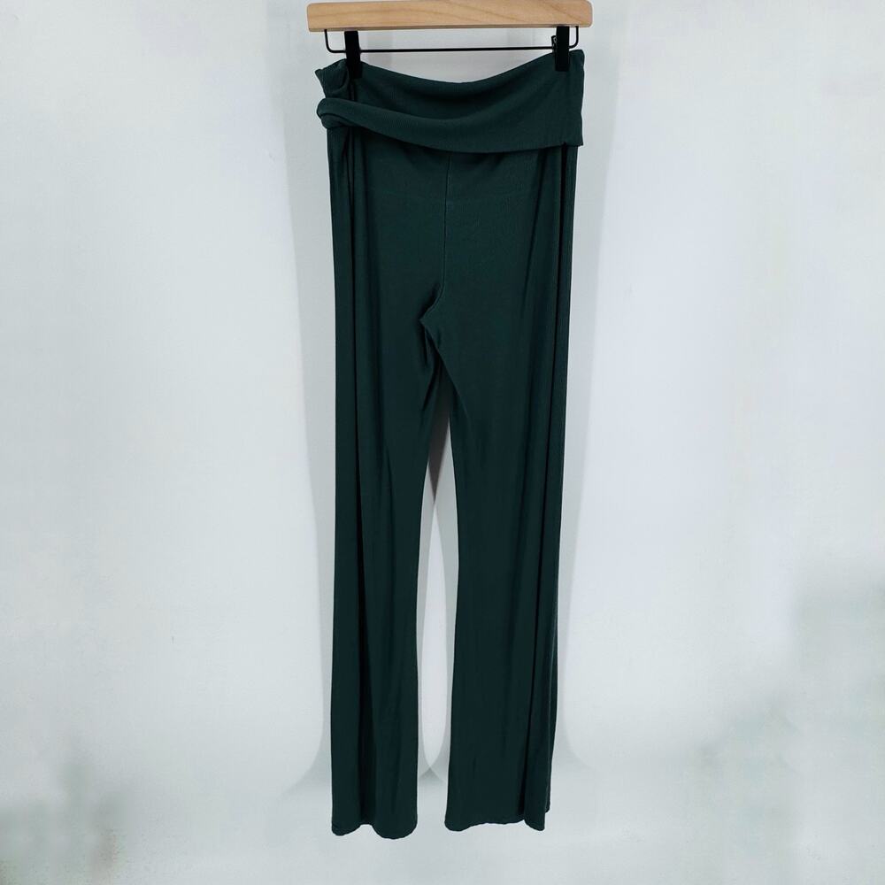 SKIMS Ribbed Foldover Pants Green Wide Leg Lounge Yoga Casual Women’s Size L - Picture 2 of 6